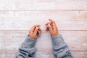 Hands on wood photo