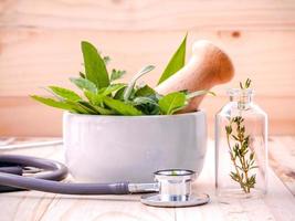 Alternative healthcare with fresh herbs photo