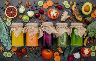 Colorful jams with fresh ingredients photo