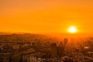 Aerial view of Taipei in Taiwan at sunset photo