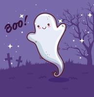 Halloween ghost in the cemetery vector