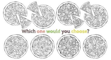 Set of different kinds of vector pizzas