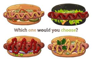 Different kinds of hotdogs set vector