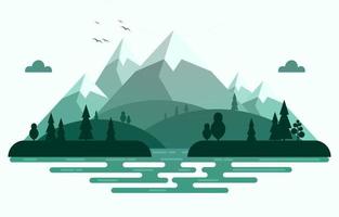 ilustración de escena de naturaleza de bosque de montaña tranquila vector