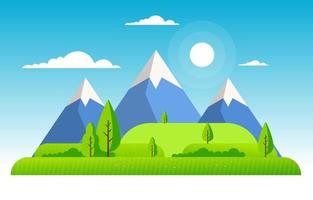 Summer Scene With Mountains and Green Field Landscape Illustration vector