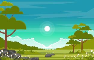 Summer Scene with Green Field and Blue Sky Illustration vector