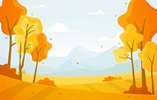 escena del parque de otoño con árboles y montañas vector