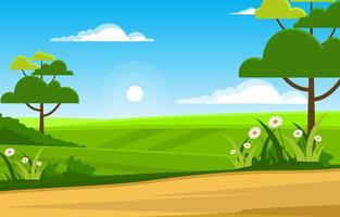 Summer Scene with Green Field and Blue Sky Illustration vector