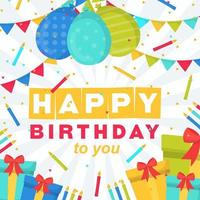 Happy Birthday Card with Gifts and Balloons vector