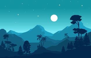 Evening Calm in Mountain Forest Landscape Illustration vector
