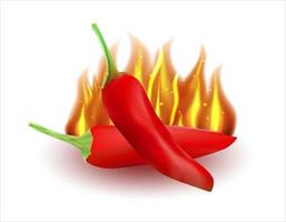 Flaming hot chili pepper. Burning red peppers icon, flamed spicy pepper pod. Free vector illustration.