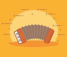 classical accordion, harmonic musical instrument on yellow background vector