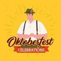 Oktoberfest celebration banner with in traditional clothes vector