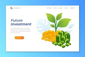 investment web banner background template. pile of coins and banknote illustration vector