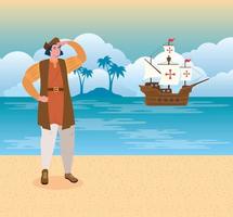 christopher columbus watching the the beach vector