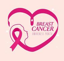 pink ribbon in heart shape, symbol of world breast cancer awareness month in October vector