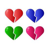 Set Of Broken Heart On White Background vector