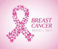 cinta rosa, símbolo del mes mundial de concientización sobre el cáncer de mama con mariposas vector