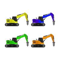 Set Of Excavator With Hammer On White Background vector