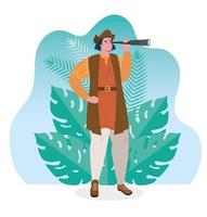 christopher columbus with tropical leaves vector