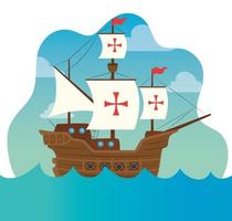 Happy Columbus day celebration banner with caravel vector