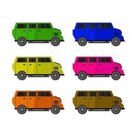 Conjunto de minivans sobre fondo blanco. vector