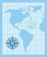 happy columbus day with compass and caravel on world map vector