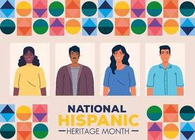 National hispanic heritage month banner with multiethnic group of people vector
