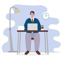 man in a video conference via laptop vector