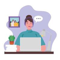 Woman with laptop working from home vector