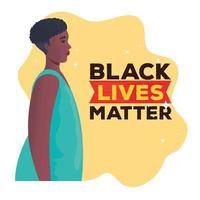 black lives matter banner with woman, stop racism concept vector