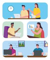 scenes of young people working from home vector