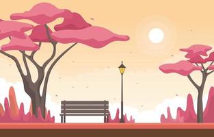 Autumn Scene with Japanese Sakura Trees and Bench vector