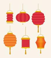 set of Chinese lanters hanging on white background vector