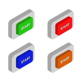 Set Of Isometric Start Buttons On White Background vector