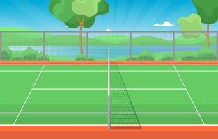 Outdoor Tennis Court Surrounded by Trees vector