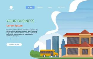 Landing Page with Large School Building with Trees and Skyline vector