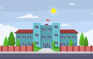 Large School Building with Trees and Flag vector