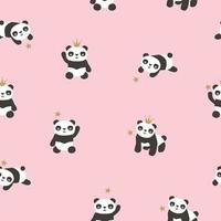 patrón transparente de vector con pandas lindos sobre fondo rosa pandas de dibujos animados.