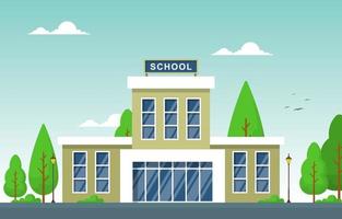 Large School Building with Trees and Lamps vector