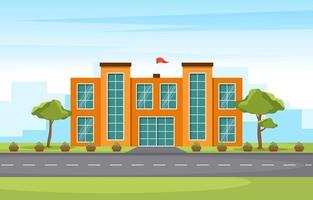 Large School Building with Trees and Flag vector