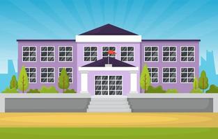 Large School Building with Trees and Flag vector