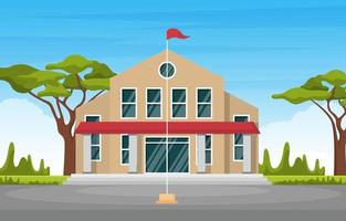 Large School Building with Trees and Flag vector