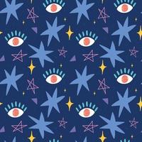 Hand drawn seamless pattern with eyes and stars