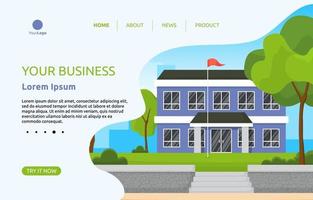 Landing Page with Large School Building with Trees and Sky vector