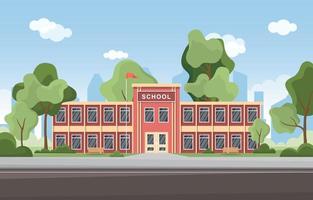 Large School Building with Trees and Flag vector