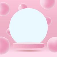 Abstract minimal scene on pastel background with cylinder podium and spheres. Stage mockup showcase for product, banner, sale, presentation, cosmetic and discount. 3d vector illustration