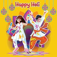 Holi Greetings with joyful Dancers in a celebrative background vector