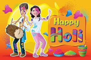 Holi greetings with dancers and colorful elements vector