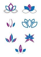 Conjunto de siete iconos creativos de flor de loto de yoga aislado sobre fondo blanco. vector